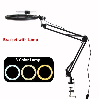 Overhead Tripod with Ring Light for Mobile Cell Phone Desktop Video Shooting Table Horizontal Smartphone Tripe for Cook Filming