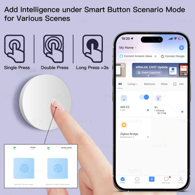 Ewelink Zigbee Smart Push Button Wireless Scene Switch App Remote Control Automation Scenario Switch Work with Zigbee2MQTT