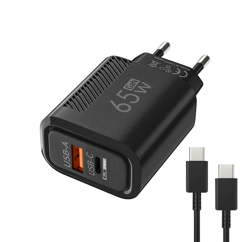 Total 65W USB C Charger GaN Fast Charging Wall Charger For iPhone Samsung Xiaomi Quick Charge EU/US Plug Phone Charger Adapter