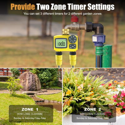 Haozee Smart Water Timer Intelligent 1/2/3-Outlet Irrigation Watering System Sprinkler Timer Garden Programmer IPX7 LCD Display