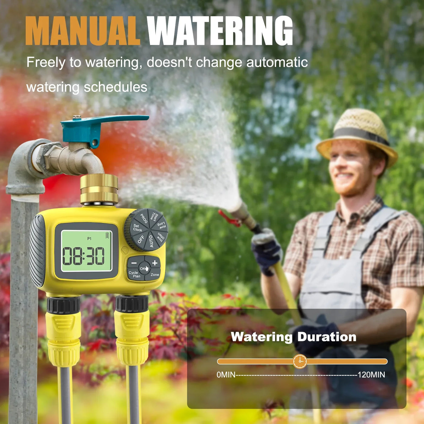 Haozee Smart Water Timer Intelligent 1/2/3-Outlet Irrigation Watering System Sprinkler Timer Garden Programmer IPX7 LCD Display