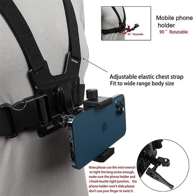 2 in 1 Mobile Phone Chest Strap Harness Stand Head Strap Holder Kit for IPhone GoPro POV Vlog Hands Free Universal Bracket Mount