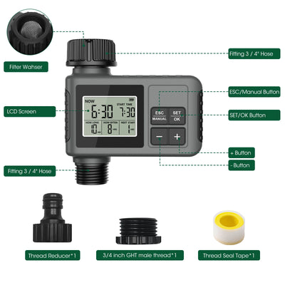 Haozee Smart Water Timer Intelligent 1/2/3-Outlet Irrigation Watering System Sprinkler Timer Garden Programmer IPX7 LCD Display