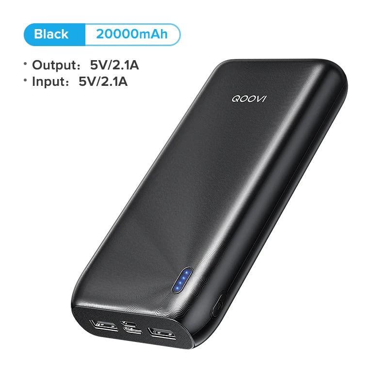 QOOVI 20000mAh Power Bank Ultra-thin Portable Charger For iPhone 15 Xiaomi Samsung Huawei External Battery 10000 mAh PowerBank