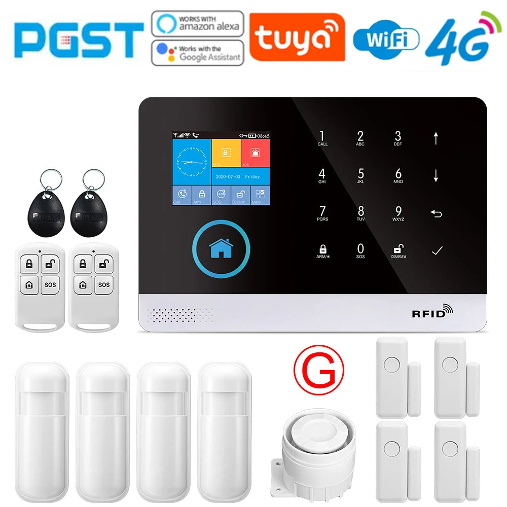 PGST-103 Graffiti Alarm System, 4G Secure Home WiFi Smart Home Alarm, Wireless Security System Device, Controlled by Smart Life