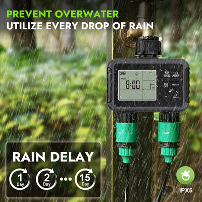 Haozee Smart Water Timer Intelligent 1/2/3-Outlet Irrigation Watering System Sprinkler Timer Garden Programmer IPX7 LCD Display