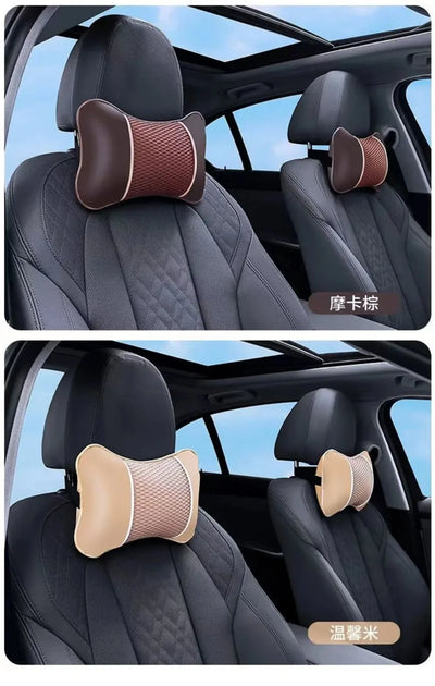 Car Universal Seat Headrest Double Side Pu Leather Neck Memory Pillow Head Support Protector Cushion Auto Travel Accessories