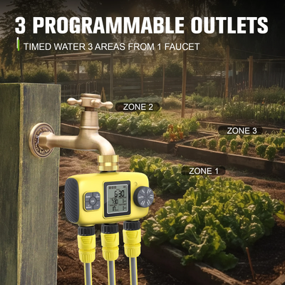 Haozee Smart Water Timer Intelligent 1/2/3-Outlet Irrigation Watering System Sprinkler Timer Garden Programmer IPX7 LCD Display