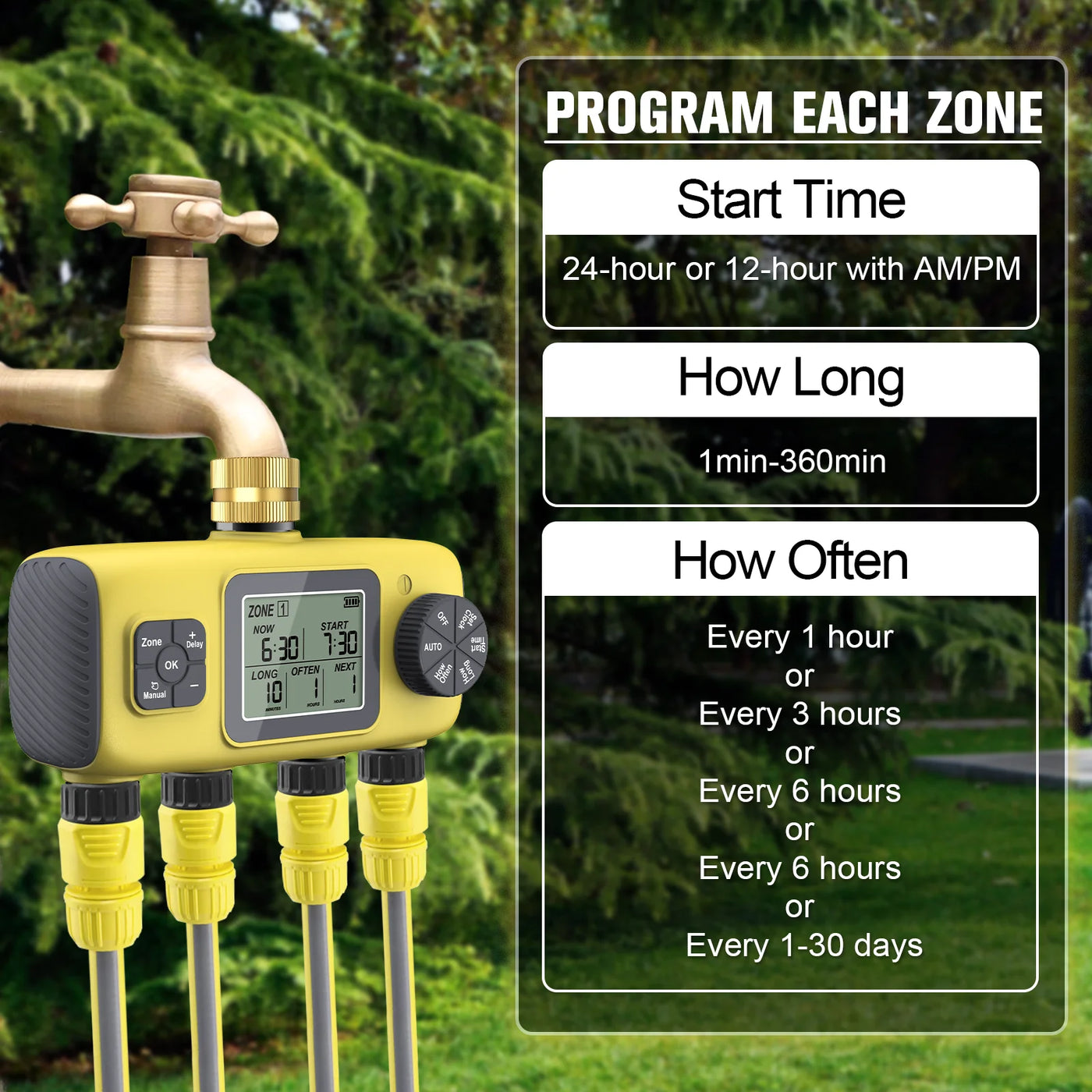 Haozee Smart Water Timer Intelligent 1/2/3-Outlet Irrigation Watering System Sprinkler Timer Garden Programmer IPX7 LCD Display