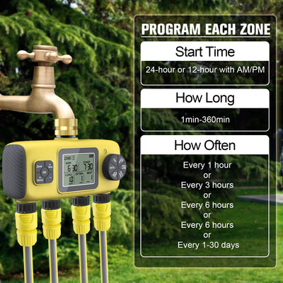 Haozee Smart Water Timer Intelligent 1/2/3-Outlet Irrigation Watering System Sprinkler Timer Garden Programmer IPX7 LCD Display