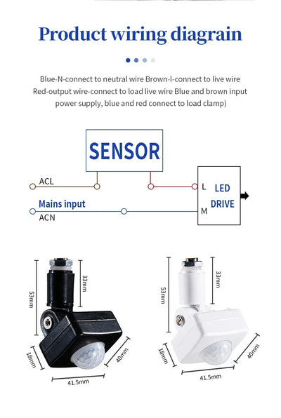 LED Motion Sensor 220V 110V Automatic PIR Infrared Detector 180 Degree Rotating Outdoor Timer Light Switch PIR Motion Sensor