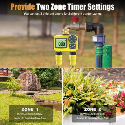 Haozee Smart Water Timer Intelligent 1/2/3-Outlet Irrigation Watering System Sprinkler Timer Garden Programmer IPX7 LCD Display