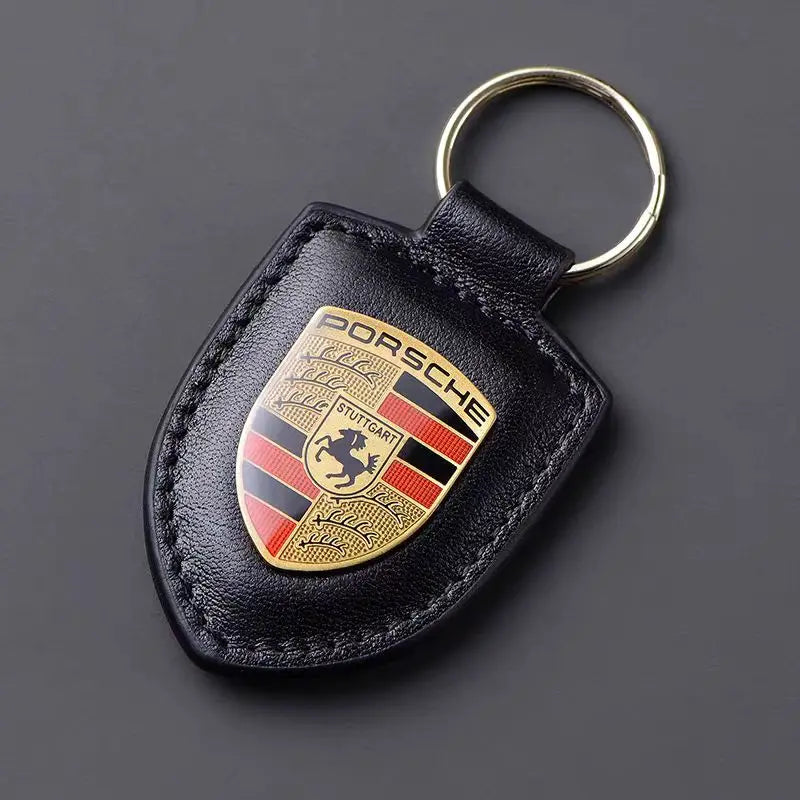 Car Keychain Holder Shield Leather Key Ring Chain Pendant Gifts For Porsche Cayenne Panamera Macan Boxster 911 Carrera-GT 928