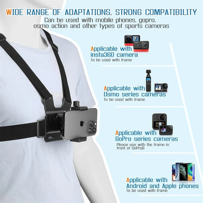 2 in 1 Mobile Phone Chest Strap Harness Stand Head Strap Holder Kit for IPhone GoPro POV Vlog Hands Free Universal Bracket Mount