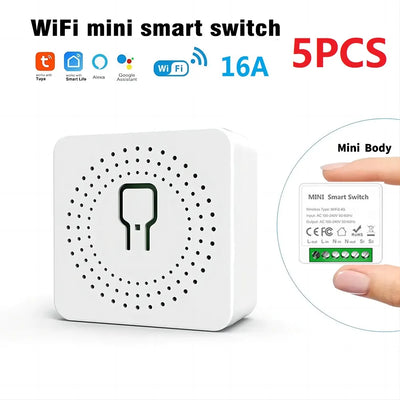 Tuya Mini 16A WiFi Switch Smart Life App 2 Way Control Smart Home Automation Module Interruptor Work for Alexa Google Home