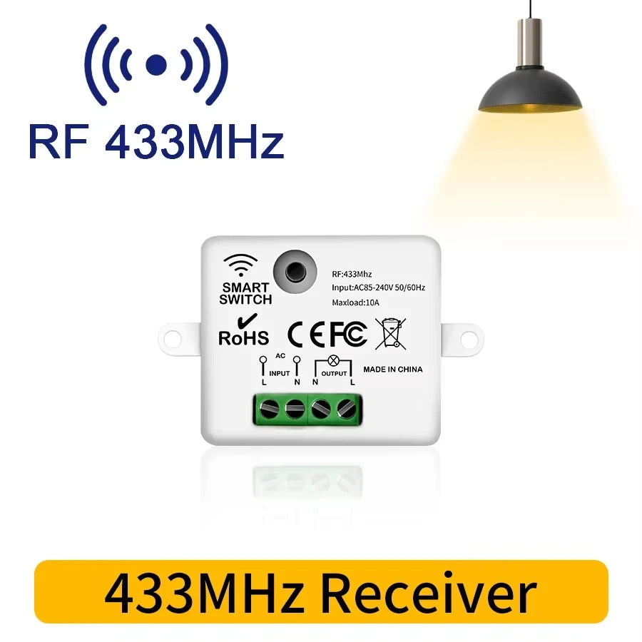 RF 433MHz Wireless Remote Control Light Switch 220V 110V 10A Relay Receiver Mini Round Button Wall Panel Switch For LED Lamp