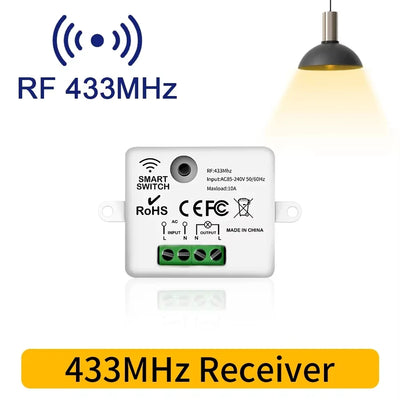 RF 433MHz Wireless Remote Control Light Switch 220V 110V 10A Relay Receiver Mini Round Button Wall Panel Switch For LED Lamp