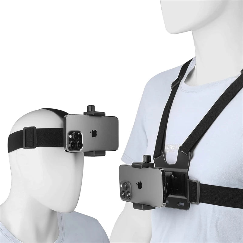 2 in 1 Mobile Phone Chest Strap Harness Stand Head Strap Holder Kit for IPhone GoPro POV Vlog Hands Free Universal Bracket Mount