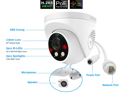8CH H.265 POE CCTV NVR System 4K Ai Colorful Night Vision Waterproof IP Camera 8MP Two-Way Audio Video Security Camera Set